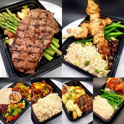 A collage of assorted  meal containers.