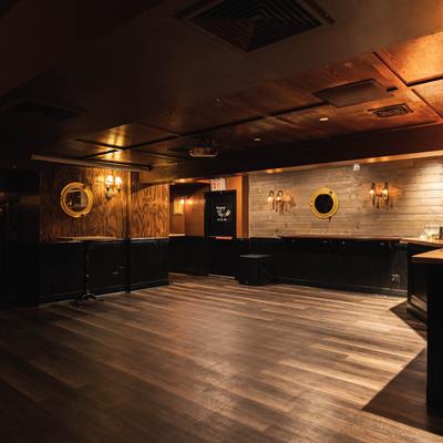 Spacious interior, hardwood floor.