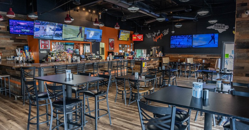 Interior, seating area with tables and chairs