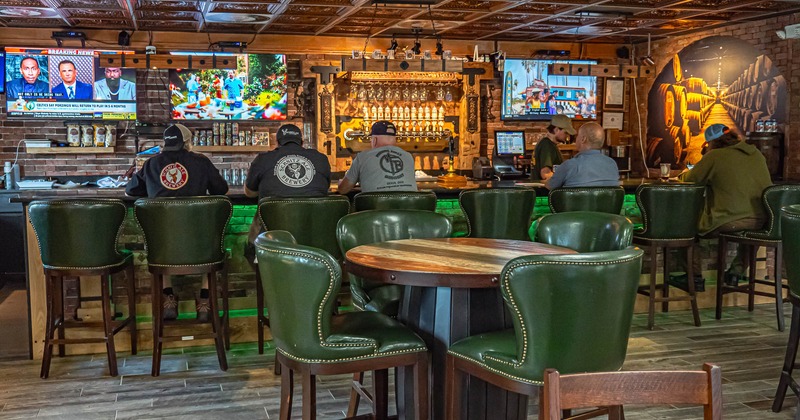 Interior, seating area and a bar