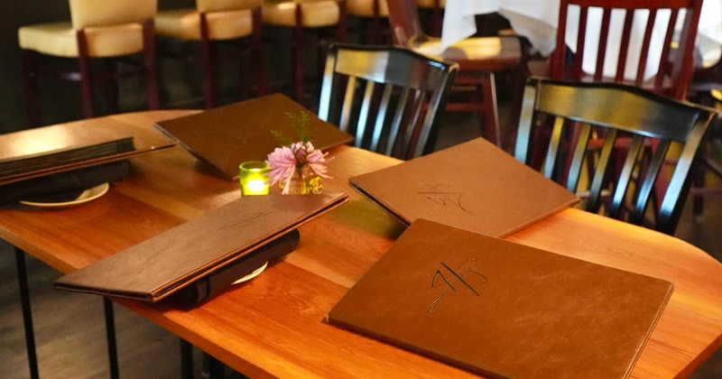 Diner table, bar behind