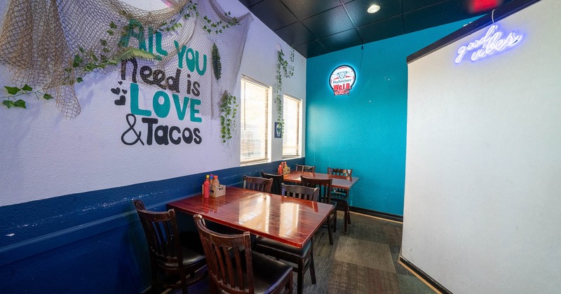 Interior, tables for four in the corner