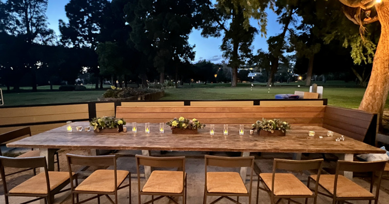 Outdoor patio with a vast table