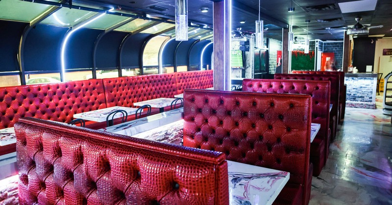 Inside, booth seating area, closeup