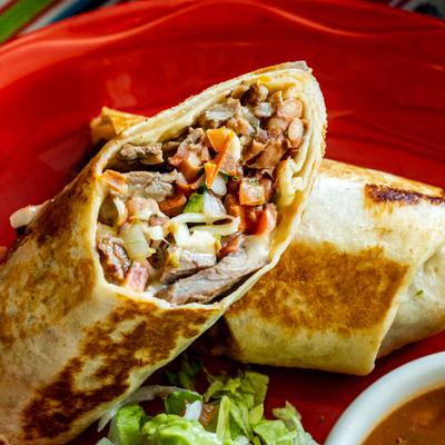 Burrito asado, closeup.