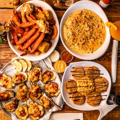 A large seafood spread.