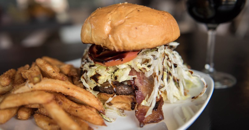 Bacon cheeseburger and fries