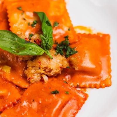 Maine Lobster Ravioli, close up.