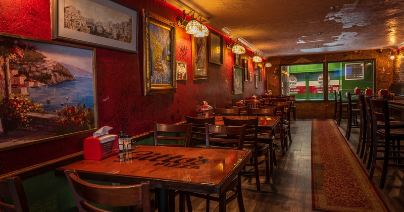 Interior, tables and chairs lined up