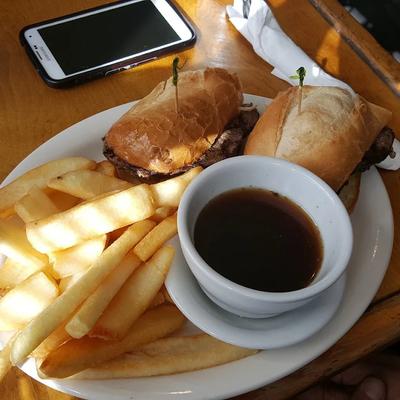 French Dip sandwich, with fries.