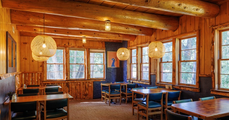 Interior, tables and chairs ready for guests