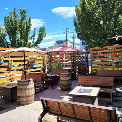 Outdoor patio, seating.