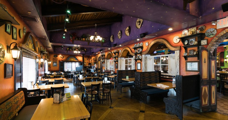 Interior, wide view of a seating area