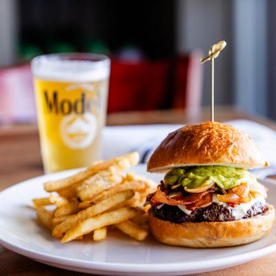 Cali Burger and a glass of light beer.