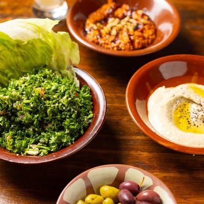 Assorted food dishes.