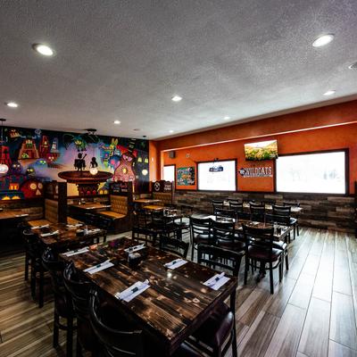 Dining area, tables ready for guests.