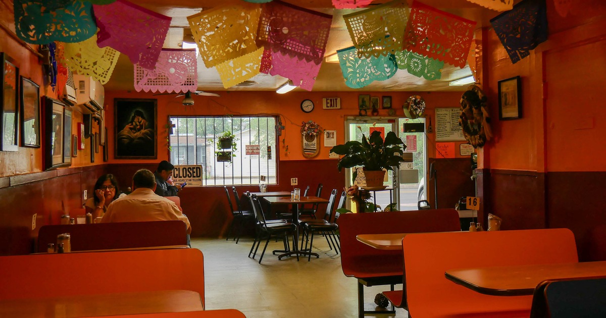 Dining area, colorful decorations