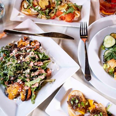 Couple of dishes on the table, photo taken from above