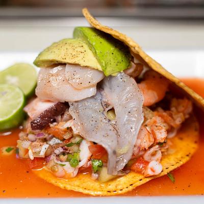 Tostada with shrimp ceviche.