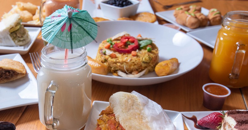 Various food and drinks on the table