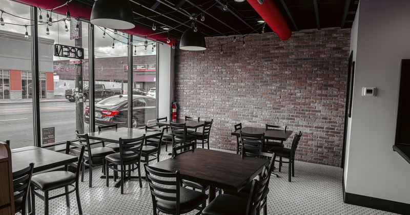 Interior space, seating area with dining tables