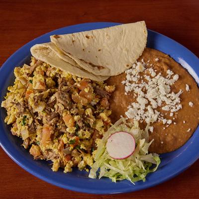 Food served in blue plate