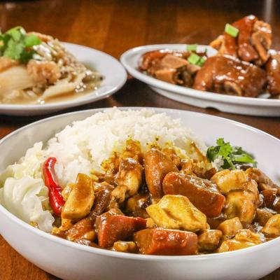 Served meals, closeup.