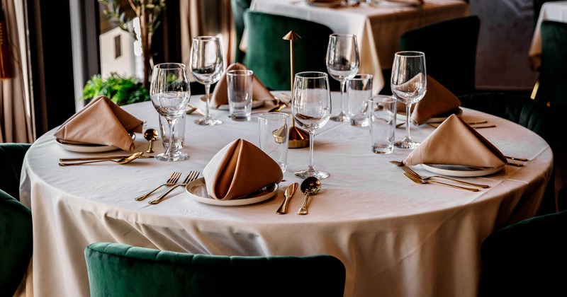 Fully set dining table