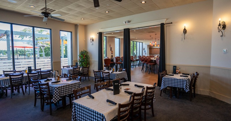 Dining area, tables ready for guests