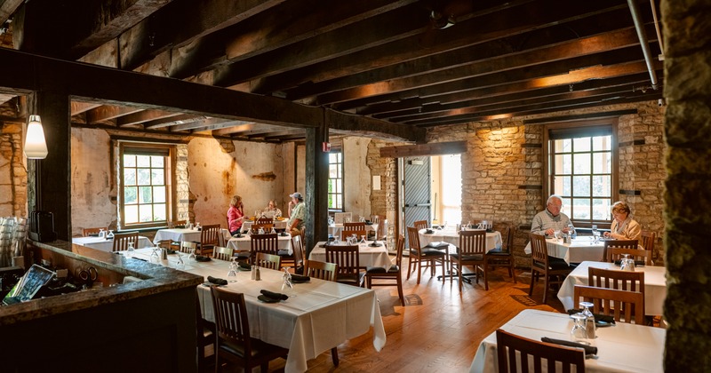 Interior, rustic dining area