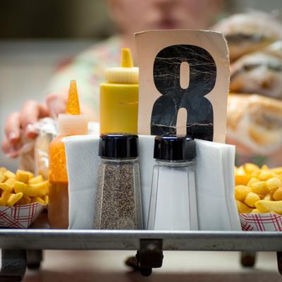 Tray of food ready to be taken to a car as part of our curb service.