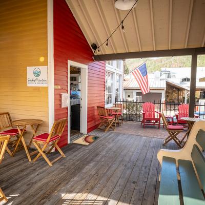 Outdoor patio, seating area.