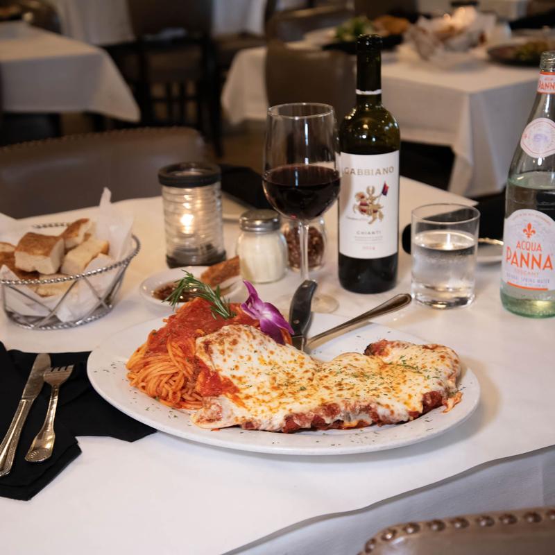 menu item 9 of 13, Chicken or Veal Parmigiana Spaghettini