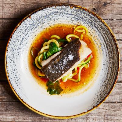 Black cod with vegetables.