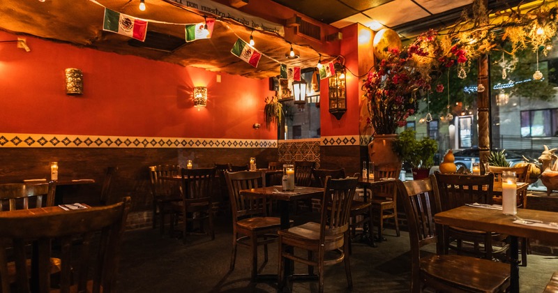 Interior, dining area, Mexican flags hanging