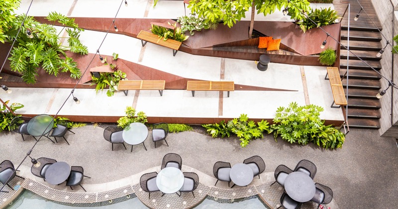 Aerial view of the garden seating area