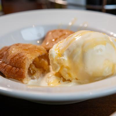 Dessert, fried peach pie.