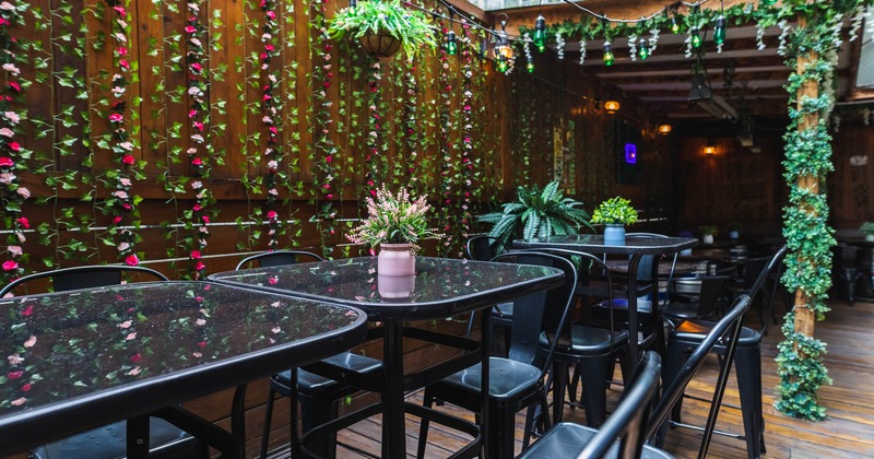 Seating space, decorations on the walls