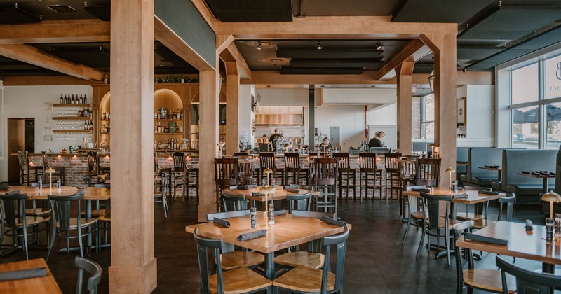Interior, tables and chairs in dining area