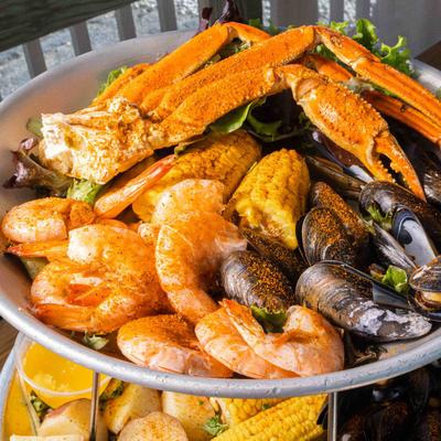 Seafood tower, close up.