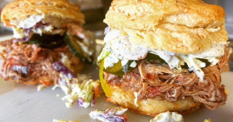 BBQ pulled pork sandwich, served