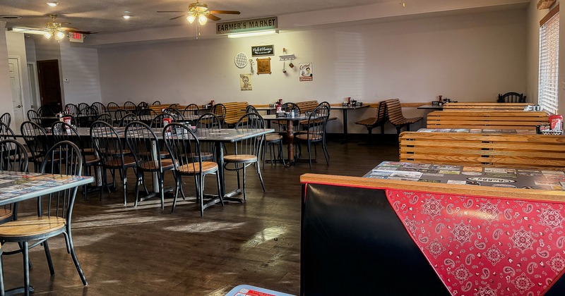 Interior, diner tables, chairs, booths