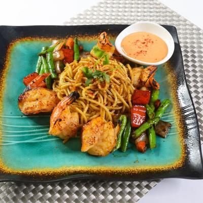 Garlic Noodles with Shrimp.