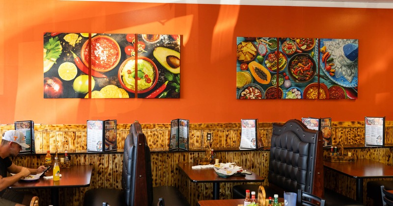 Interior, tables and seating booths