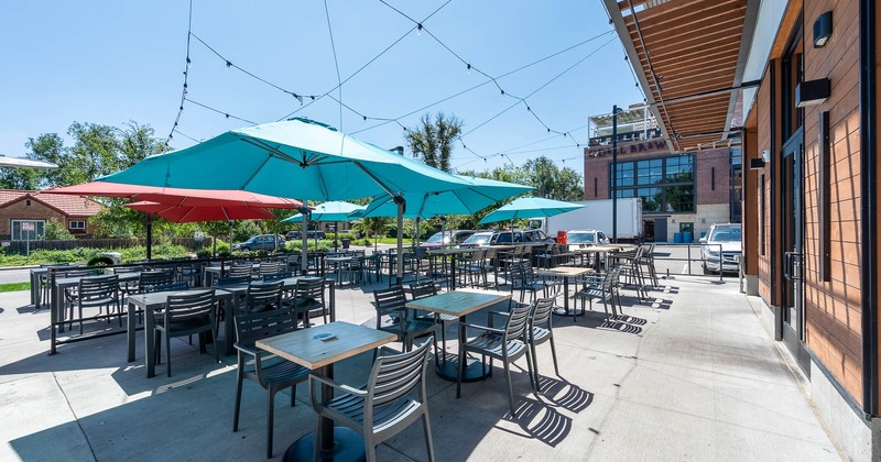 Seating places with parasols on the outside