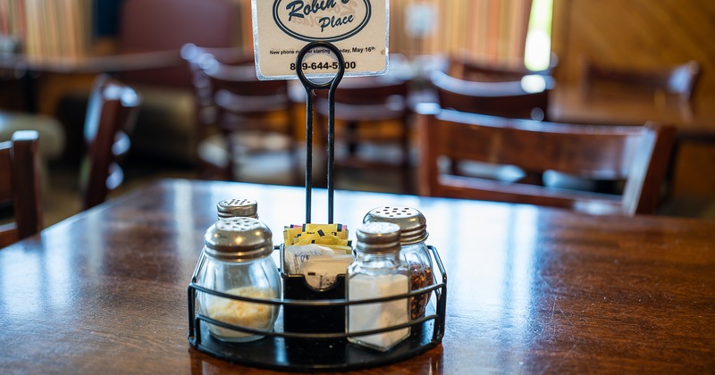 Interior, salt and peper, close up, diner area behind