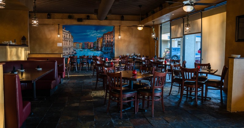 Interior, tables ready for guests