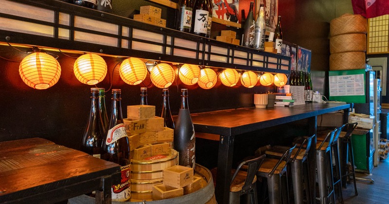 Interior, high tables and chairs