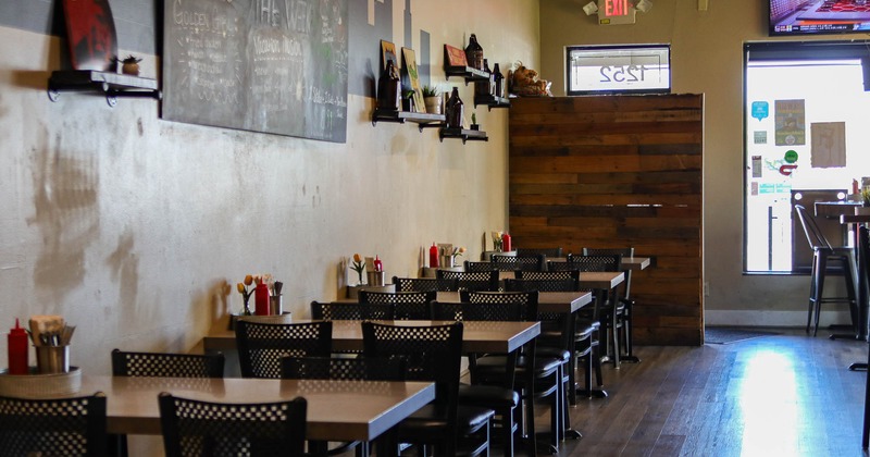 Interior, dining tables and chairs