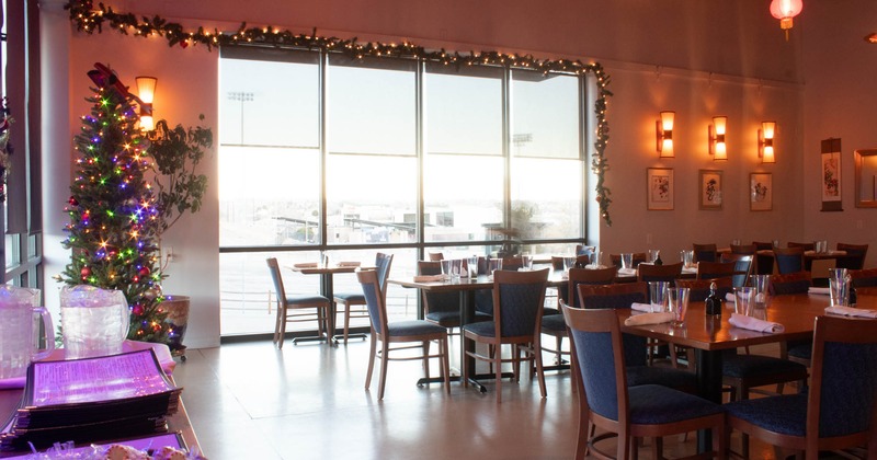 Interior, dining tables and chairs, tableware